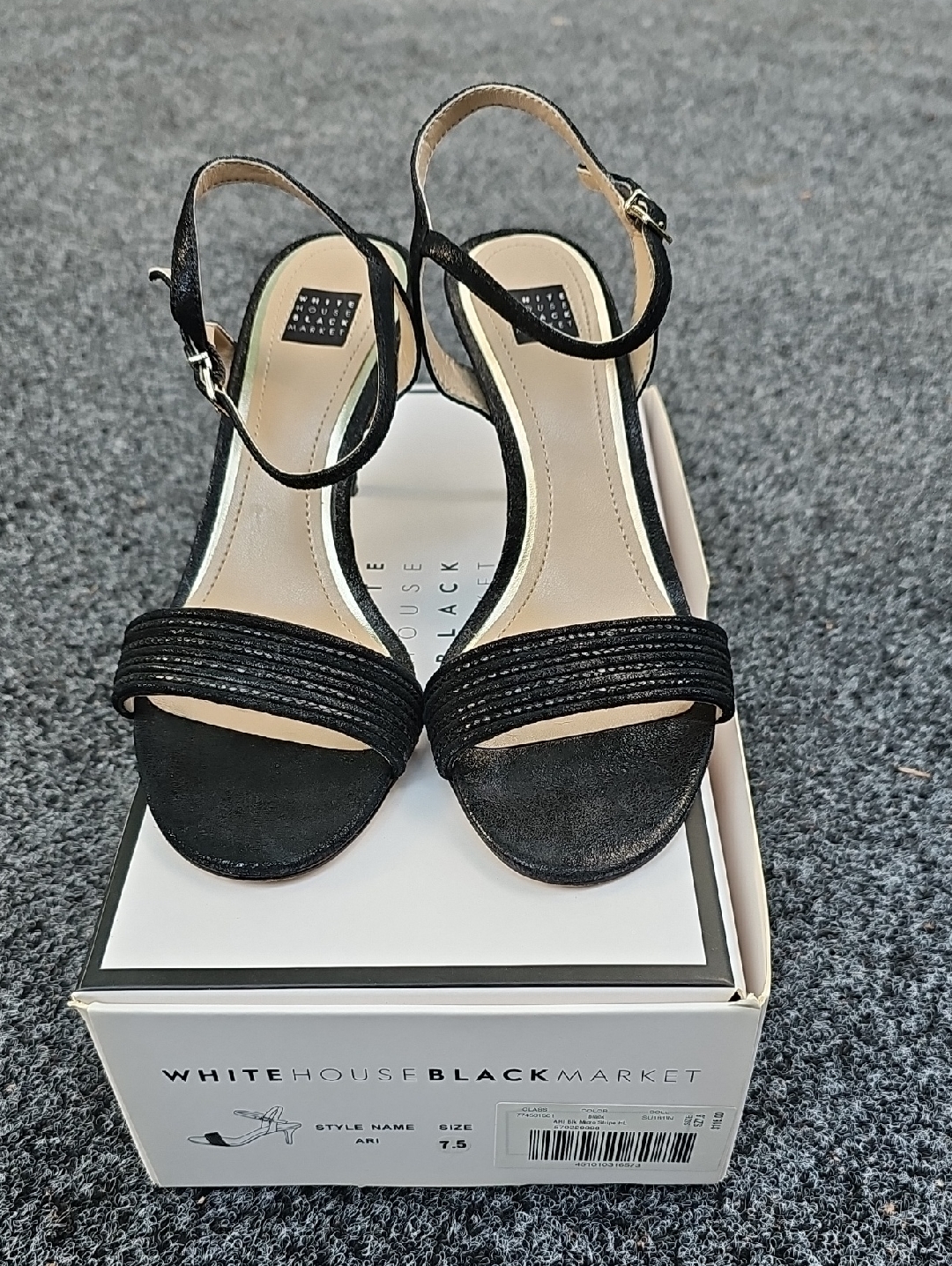 White House Black Market Women's 7.5 Ari Black Strappy Anklebuckle Heels